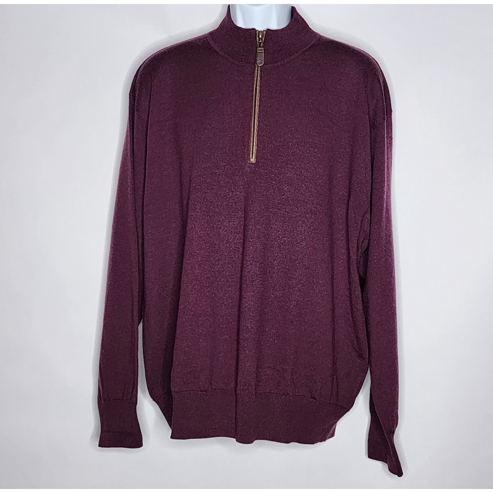 Orvis Mens XL Red Merino Wool Quarter Zip Sweater Signature Collection EUC